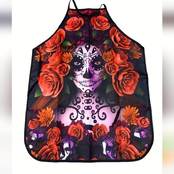 DAY OF THE DEAD APRON sugar skull roses painter bib - Picture 2 of 5
